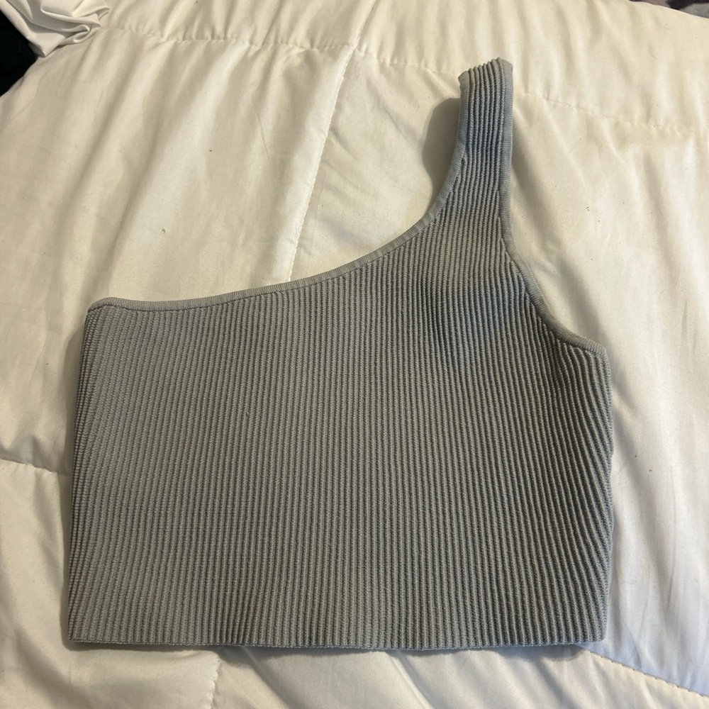 Aritzia Gray Ribbed One-Shoulder Tank Top
